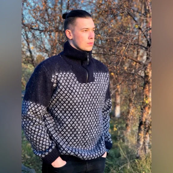 Vik Wool Icelandic Wool Sweater Nordic Zip Neck Made in Iceland - Picture 1 of 12